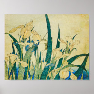 Katsushika Hokusai-Blüten Ire und Grasshopp Poster