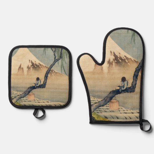 Katsushika Hokusai - Boy Viewing Mount Fuji Ofenhandschuh & Topflappen-Set (Vorderseite)