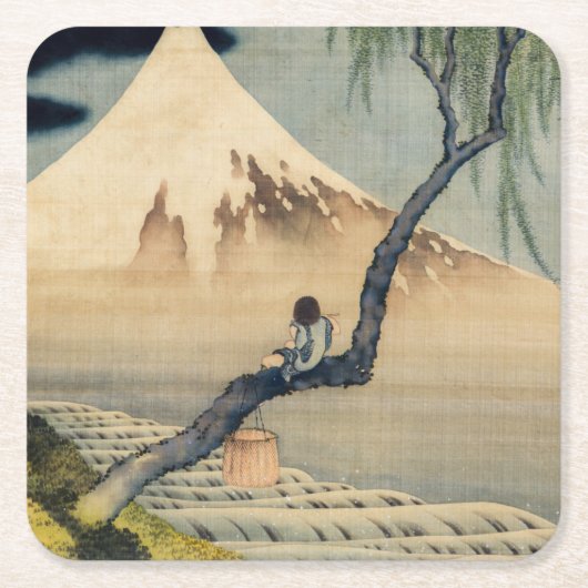 Katsushika Hokusai - Boy Viewing Mount Fuji Rechteckiger Pappuntersetzer (Vorderseite)