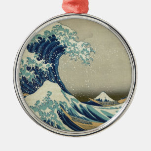 Katsushika Hokusai: Die große Welle in Kanagawa Silbernes Ornament