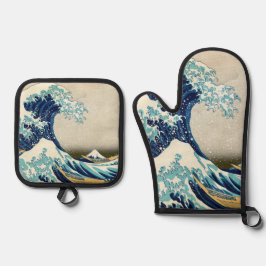 Katsushika Hokusai - Die große Welle vor Kanagawa Ofenhandschuh & Topflappen-Set