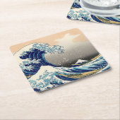 KATSUSHIKA HOKUSAI - Die große Welle weg von Rechteckiger Pappuntersetzer (angewinkelt)