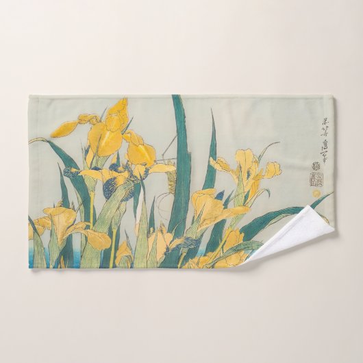 Katsushika Hokusai - Grasshopper und Iris Badhandtuch Set (Handtuch)