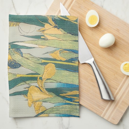 Katsushika Hokusai - Grasshopper und Iris Geschirrtuch (Viertel Falte)