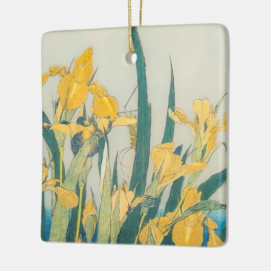 Katsushika Hokusai - Grasshopper und Iris Keramikornament (Links)