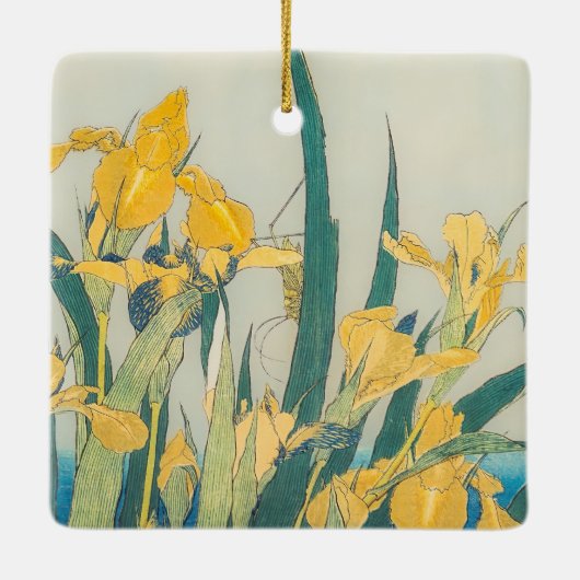 Katsushika Hokusai - Grasshopper und Iris Keramikornament (Rückseite)