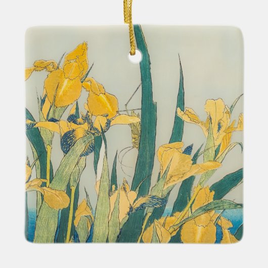 Katsushika Hokusai - Grasshopper und Iris Keramikornament (Vorderseite)