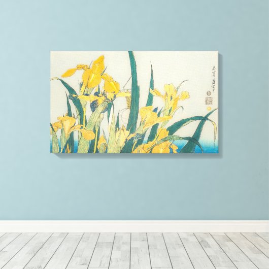 Katsushika Hokusai - Grasshopper und Iris Leinwanddruck (Insitu (Holzboden))