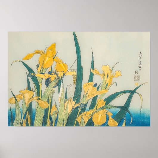 Katsushika Hokusai - Grasshopper und Iris Poster (Vorne)