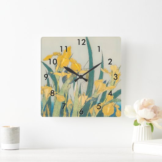 Katsushika Hokusai - Grasshopper und Iris Quadratische Wanduhr (Zuhause)