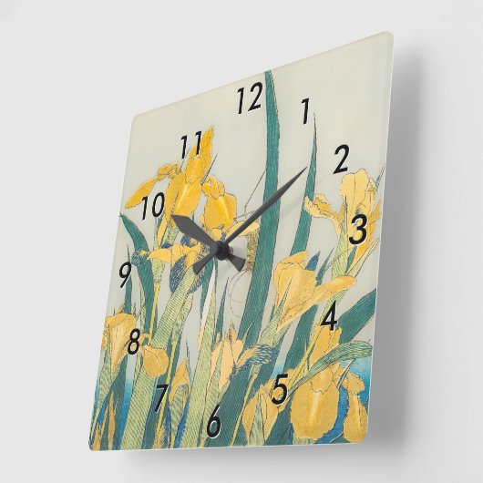 Katsushika Hokusai - Grasshopper und Iris Quadratische Wanduhr (Winkel)