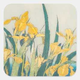Katsushika Hokusai - Grasshopper und Iris Quadratischer Aufkleber