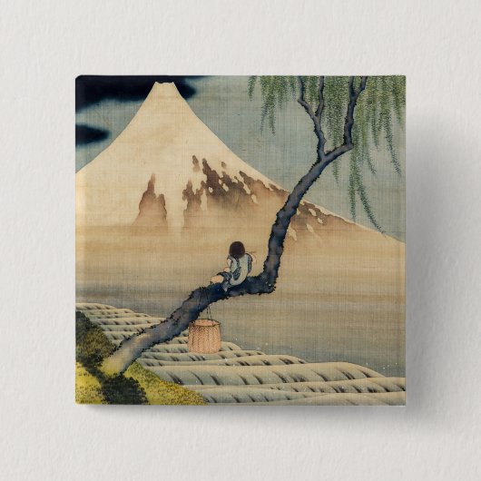 Katsushika Hokusai - Junge betrachtet den Fuji Button (Vorderseite)