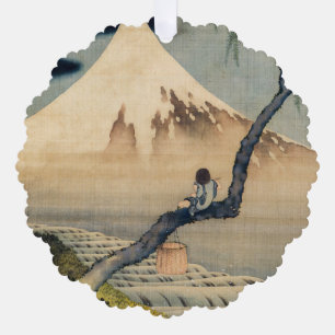 Katsushika Hokusai - Junge betrachtet den Fuji Ornament Karte