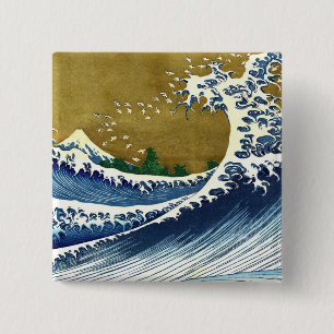 Katsushika Hokusai - Kolored Big Wave Button