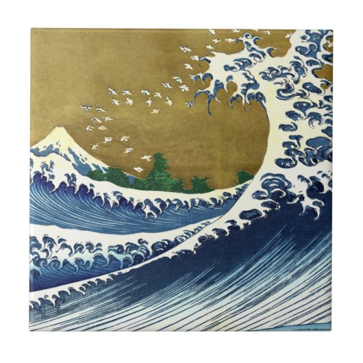 Katsushika Hokusai - Kolored Big Wave Fliese (Vorderseite)