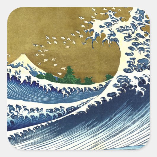Katsushika Hokusai - Kolored Big Wave Quadratischer Aufkleber (Vorderseite)