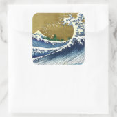 Katsushika Hokusai - Kolored Big Wave Quadratischer Aufkleber (Tasche)