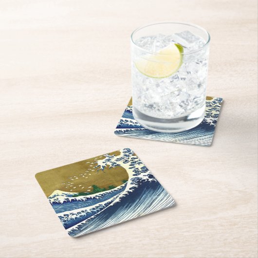 Katsushika Hokusai - Kolored Big Wave Rechteckiger Pappuntersetzer (Vor Ort)