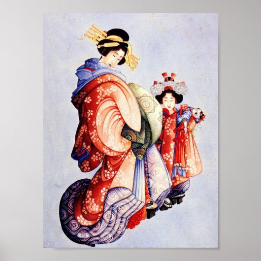 Katsushika Hokusai—Oiran und Kamuro Poster (Vorne)