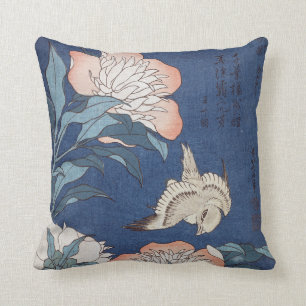 Katsushika Hokusai Pfingstrosen und Kanarienvogel Kissen
