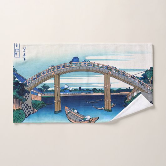 Katsushika Hokusai - Unter der Mannenbrücke, Fukag Badhandtuch Set (Handtuch)