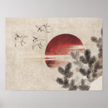 Katsushika Hokusai-Vögel und Sonnenuntergang