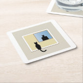 Katt i fönster rechteckiger pappuntersetzer (angewinkelt)