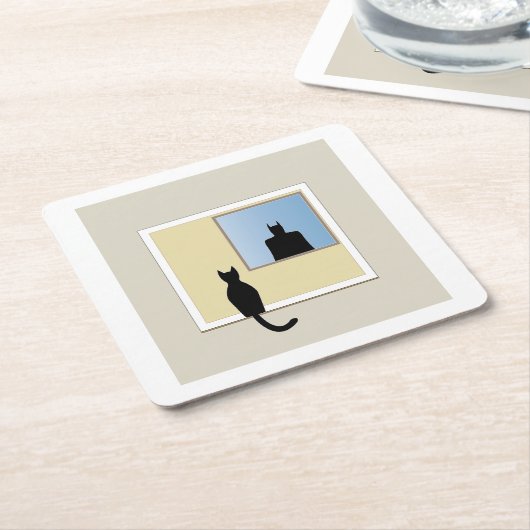 Katt i fönster rechteckiger pappuntersetzer (angewinkelt)