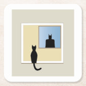 Katt i fönster rechteckiger pappuntersetzer (Vorderseite)