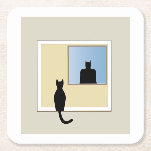 Katt i fönster rechteckiger pappuntersetzer (Vorderseite)