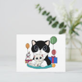 Kattenmoeder en kattenkind vieren feest. Kittycat Postkarte (Stehend Vorderseite)