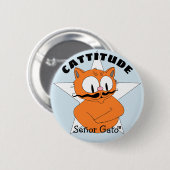 KATTITUDE Señor Gato Cartoon Mustache Cat Button (Vorne & Hinten)