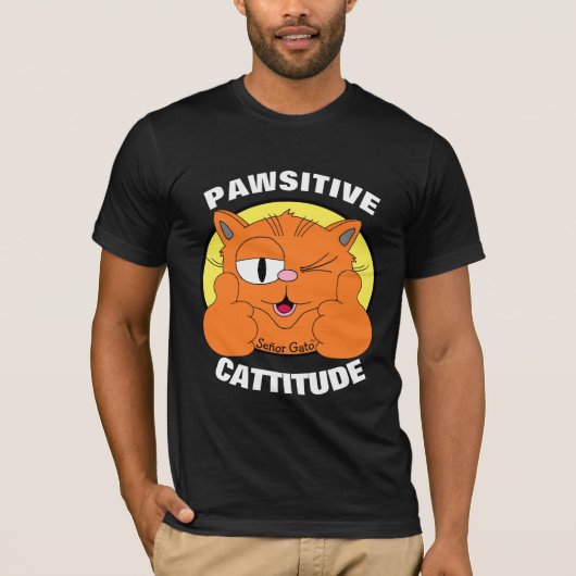 KATTITUDE Winking Cartoon Katzenkatze Señor Gato T-Shirt (Vorderseite)