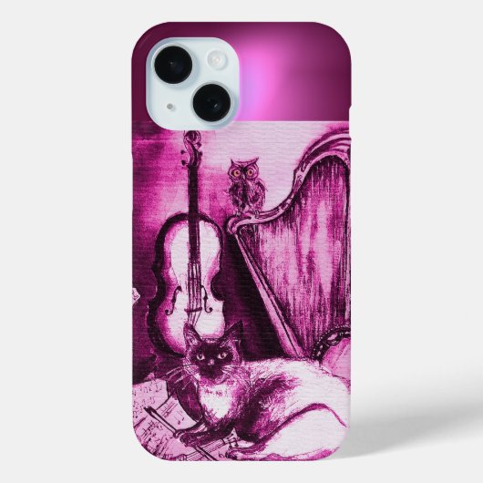 KATZ-, OWL- UND MUSIKINSTRUMENTE IN PINK LILA Case-Mate iPhone HÜLLE (Rückseite)