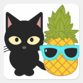 Katz und Ananas sind die besten Freunde Quadratischer Aufkleber (Vorderseite)