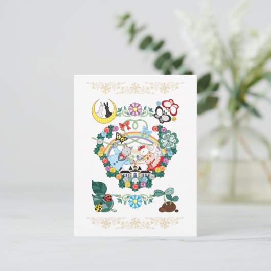 KATZ- UND VOGELWEDING-KUPLE POSTKARTE (Stehend Vorderseite)