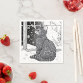 Kätzchen am Fenster Schneeflocken Sternenhimmel Serviette (Beispiel)