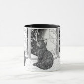 Kätzchen am Fenster Schneeflocken Sternenhimmel Tasse (Zentrum)