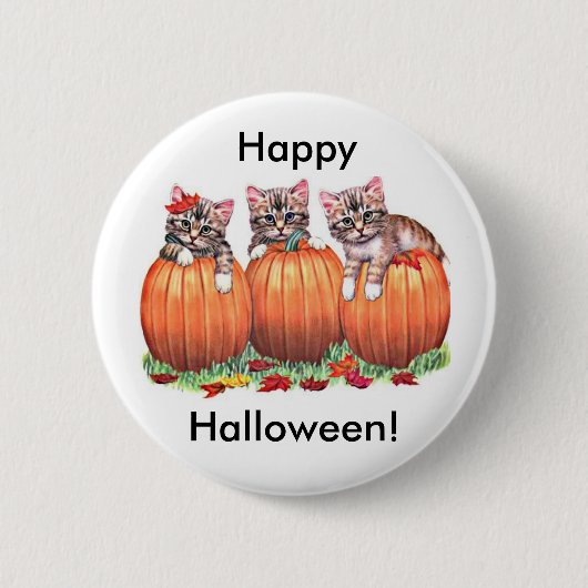 Kätzchen auf Kürbis zu Halloween Button (Vorderseite)