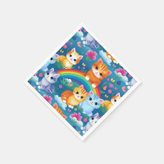 Kätzchen auf Regenbogen Niedlich und farbenfroh Serviette (Ecke)