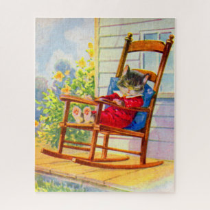 Kätzchen aus den 30er Jahren, die auf einem Porch- Puzzle