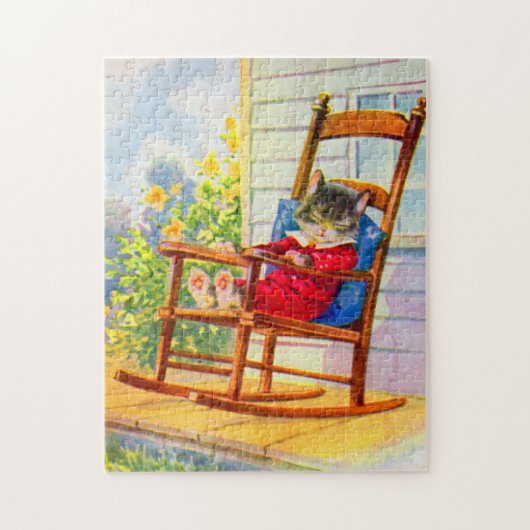Kätzchen aus den 30er Jahren, die auf einem Porch- Puzzle (Vertikal)
