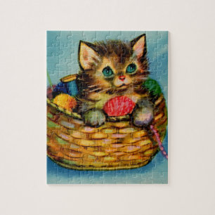 Kätzchen aus den 40er Jahren im Strickkorb Puzzle