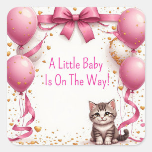 Kätzchen-Baby-Shower-Wunschkarte 🍼 Quadratischer Aufkleber