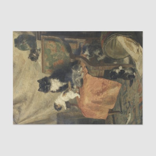 Kätzchen beim Spiel von Henriette Ronner-Knip Seidenpapier (Vorderseite)