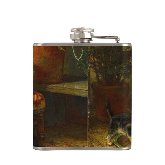 Kätzchen beim Spielen Flachmann (Rückseite)