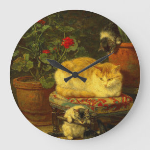 Kätzchen beim Spielen Große Wanduhr