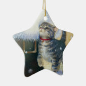 Kätzchen beim Weihnachtsboot Keramikornament (Rechts)