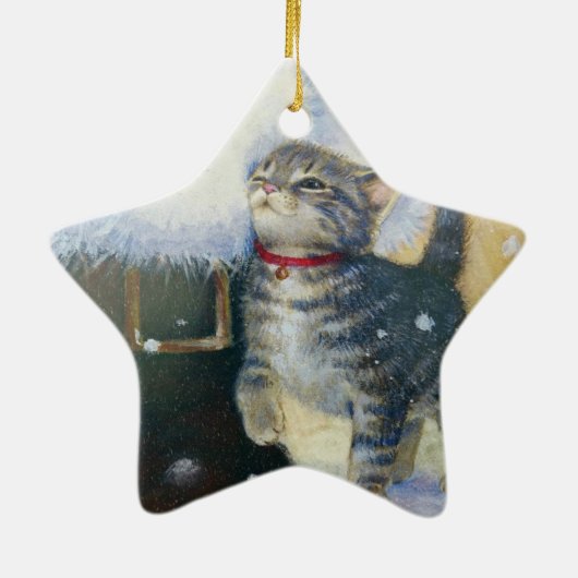 Kätzchen beim Weihnachtsboot Keramikornament (Hinten)